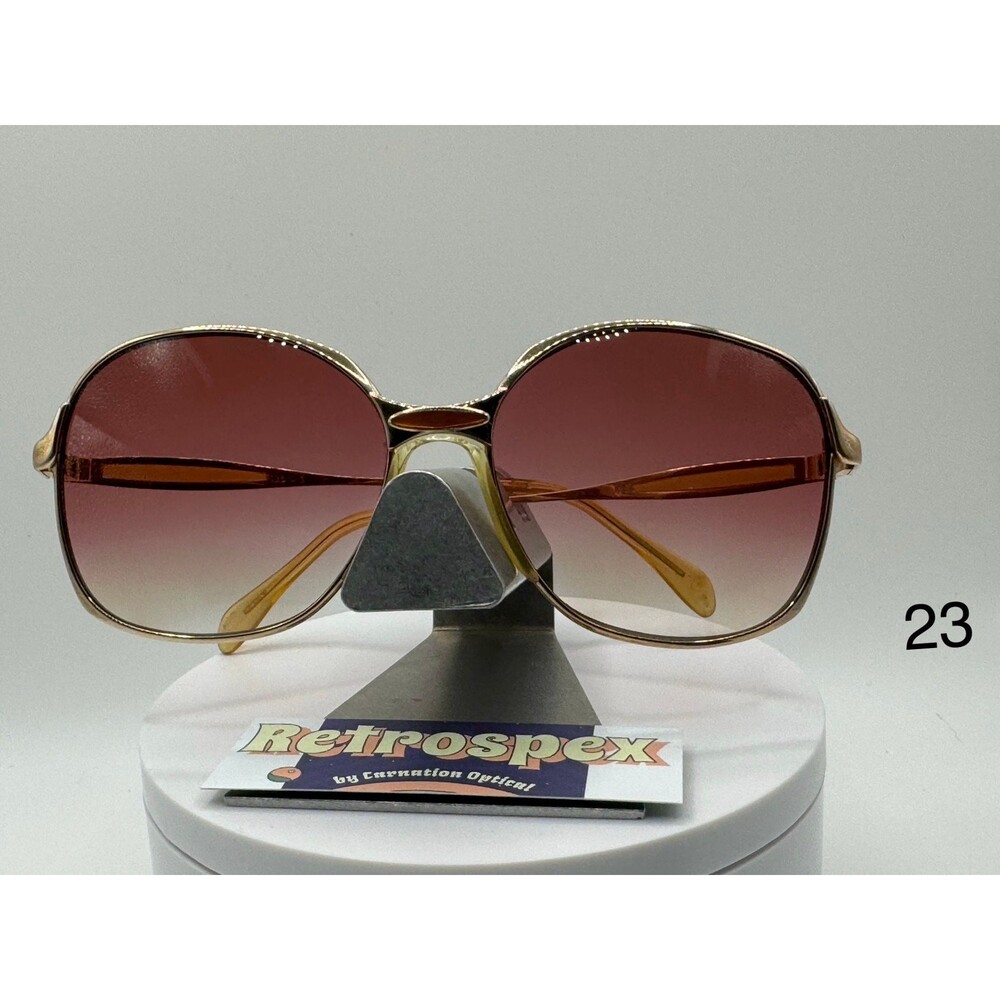 Vintage Oversize NOS  Retro Style Raspberry Sun Lens  Gold & Acrylic Frame